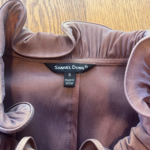 LAST CALL Samuel Dong Vintage Designer Couture Ruffle Blouse Top 8 Bronze Plum - Picture 2 of 9